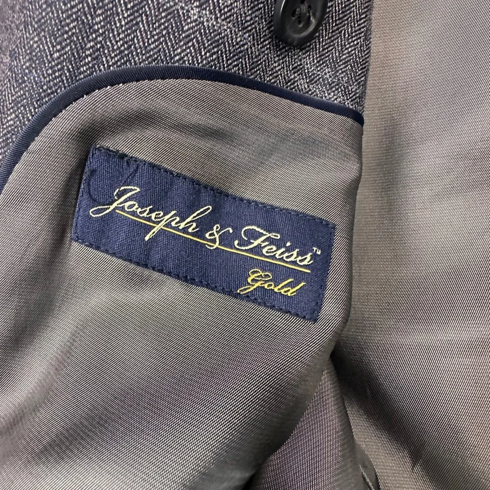 Joseph & Feiss Sport Coat Mens 44S Gray Gold Wool Classic Fit Herringbone Blazer